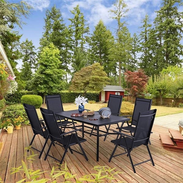 PHI VILLA 7 PCS Patio Dining Set Rectangle Metal Dining Table with 2.6